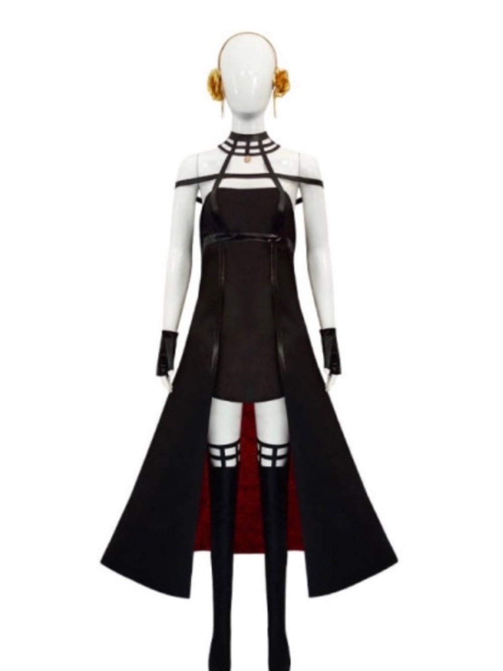 Black costume with red lining accessories + boots
